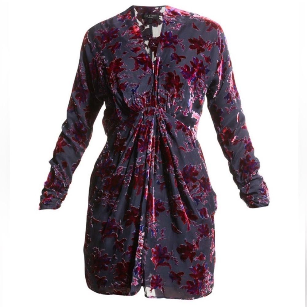 rag & bone Eloise Mini Dress — Purple Floral, NWT Size 6, Velvet Detail